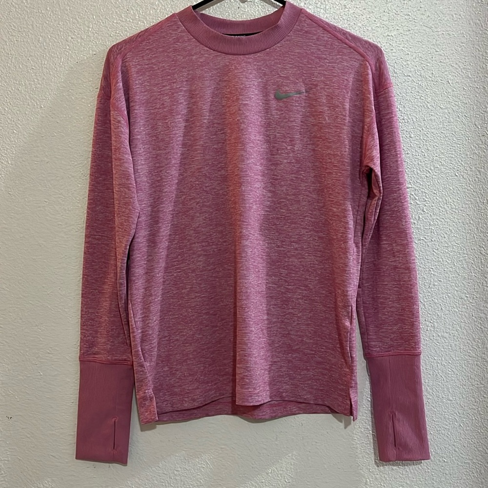 Nike Shirt Women's Small Pink Running Top Long Sleeve Thumb Slit Reflective Jog